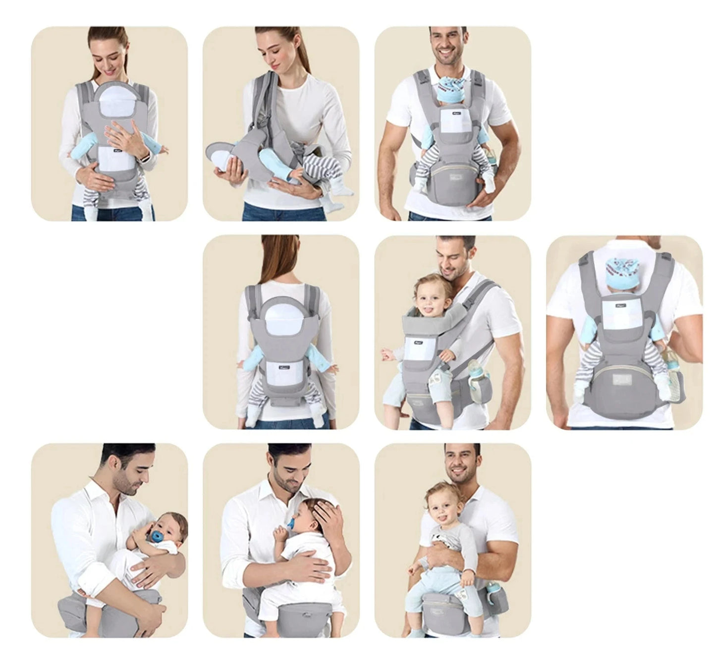 Porte bébé ergonomique en siège et compartiments