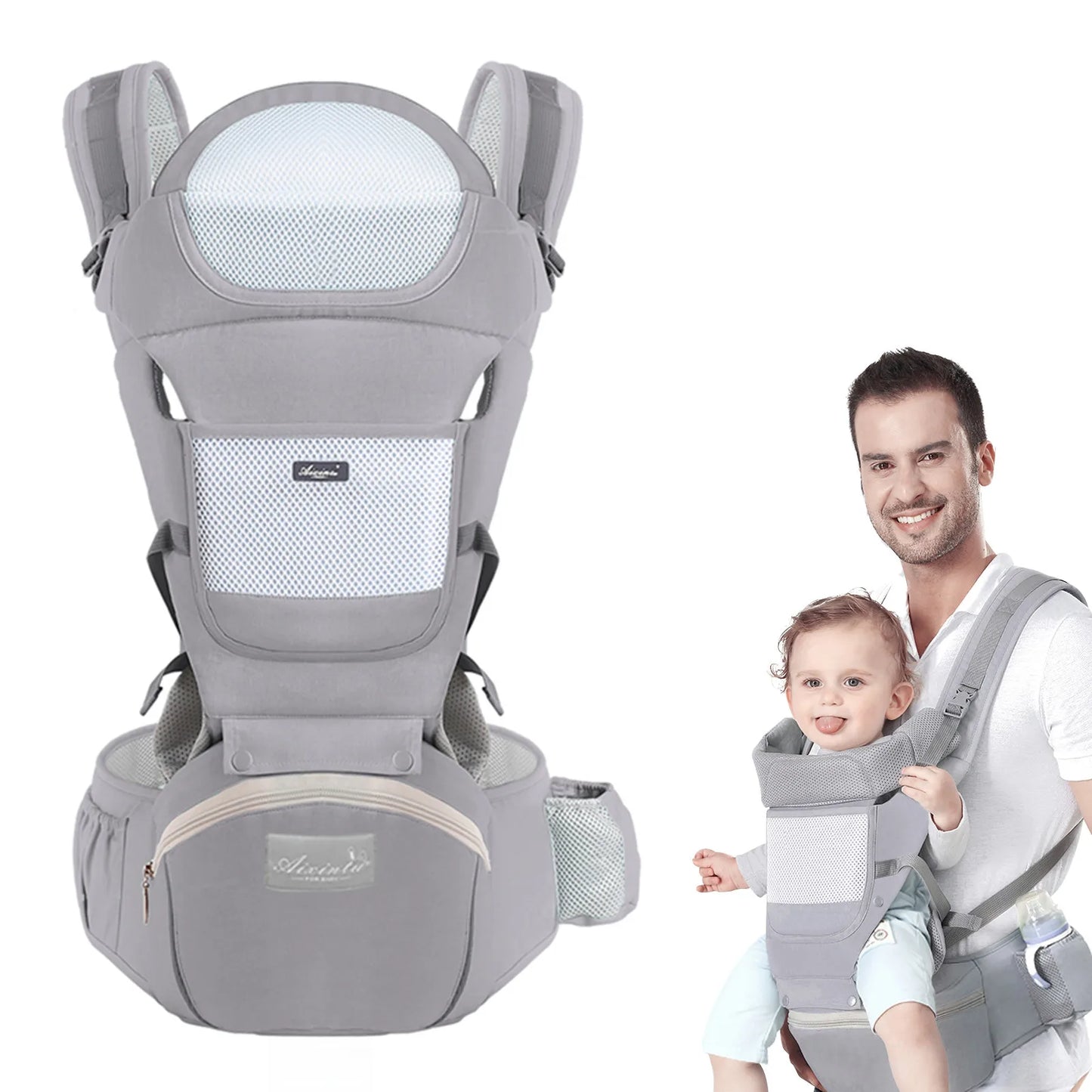 Porte bébé ergonomique en siège et compartiments